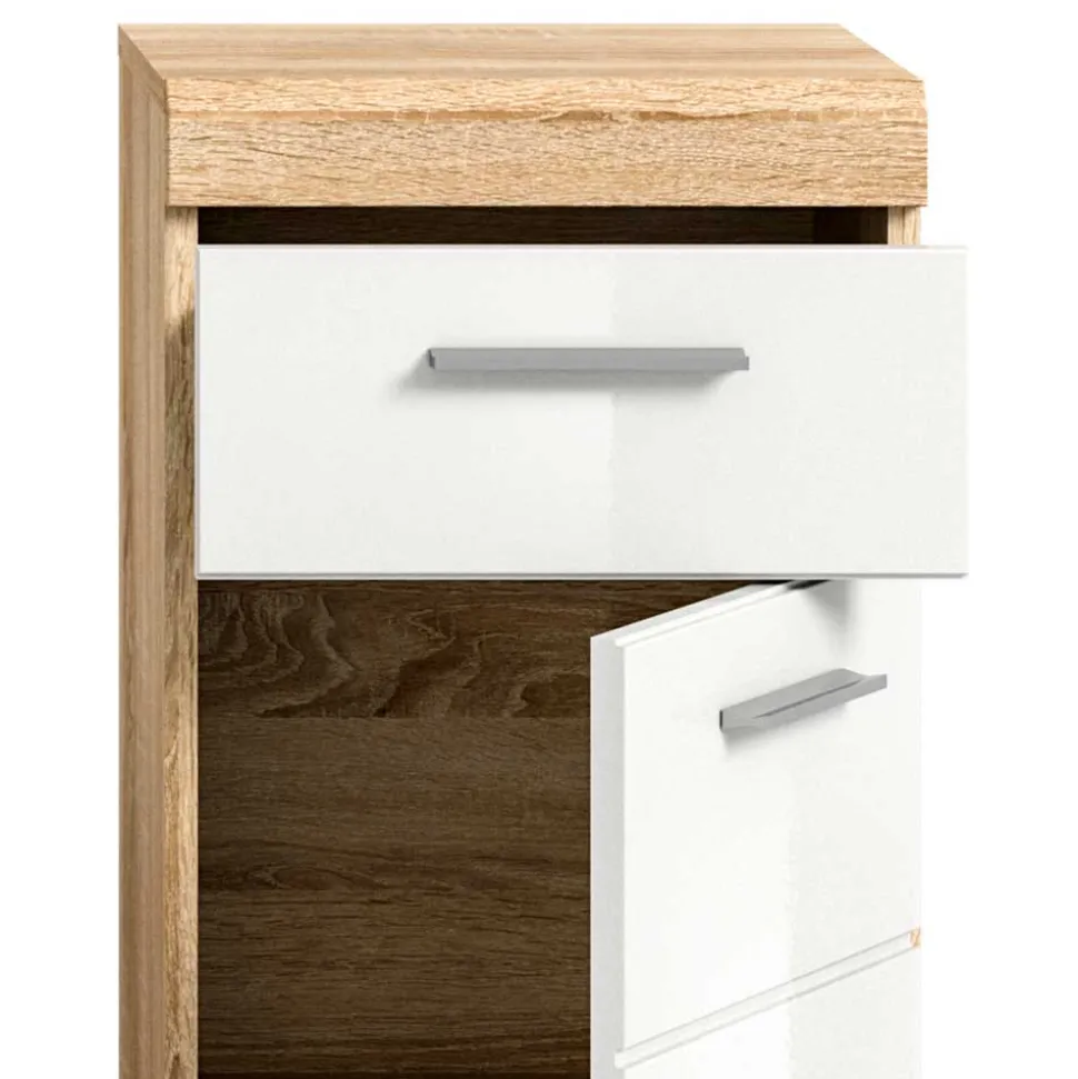 Badunterschrank in Weiß HG & Sonoma Eiche - Calbanyara