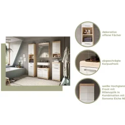 Badunterschrank in Weiß HG & Sonoma Eiche - Calbanyara