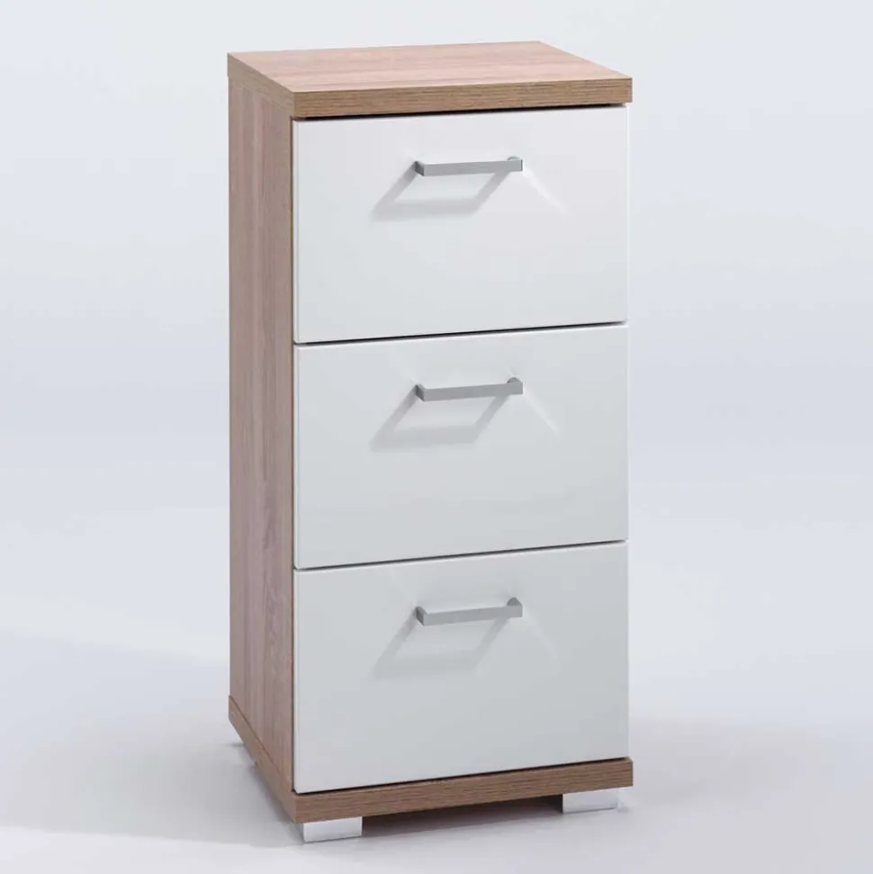 Bad-Unterschrank in Weiß und Sonoma Eiche - Faneto