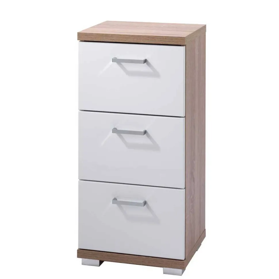 Bad-Unterschrank in Weiß und Sonoma Eiche - Faneto