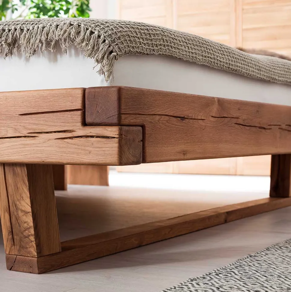 Balkenbett aus Eichenholz mit Kufen - Piassona