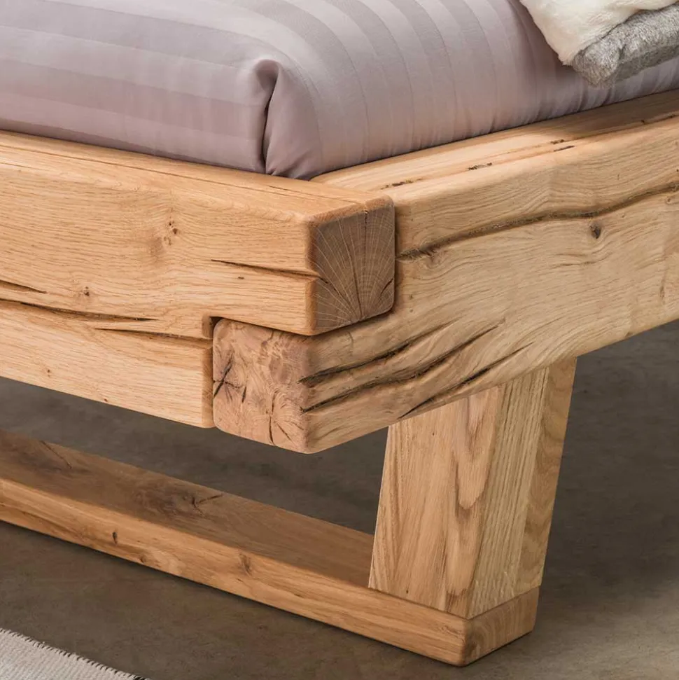 Balkenbett aus Eichenholz mit Kufen - Piassona