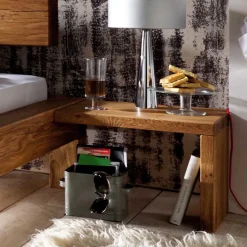 Balken-Doppelbett mit Nachttischen im Set Housten aus Wildeiche massiv (dreiteilig)