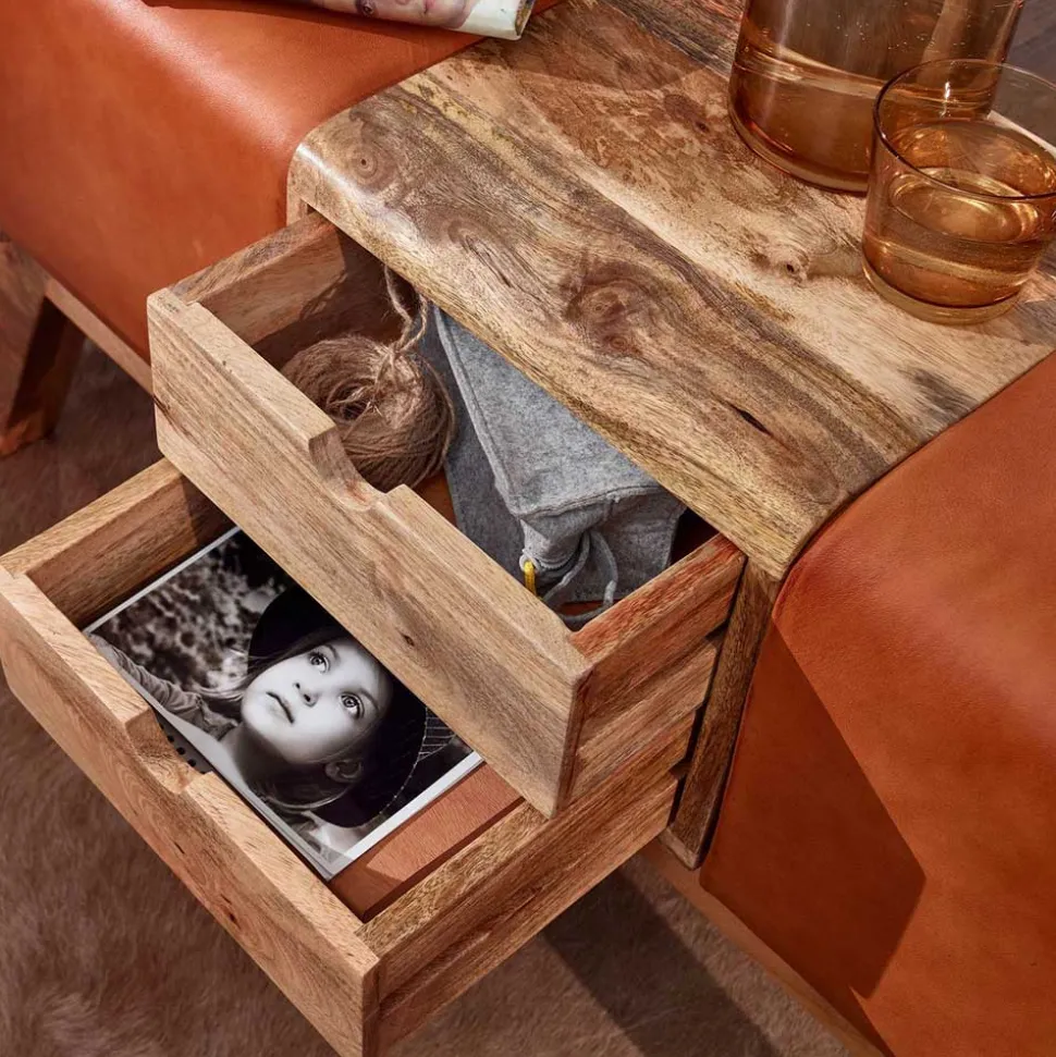 Bank in Turnbock Optik aus braunem Leder - Maestoso