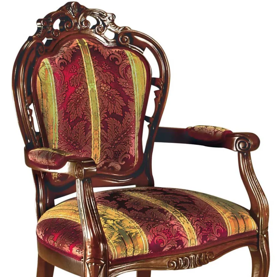 Barock Armlehnstuhl in Rot Gold Magari mit floralem Muster