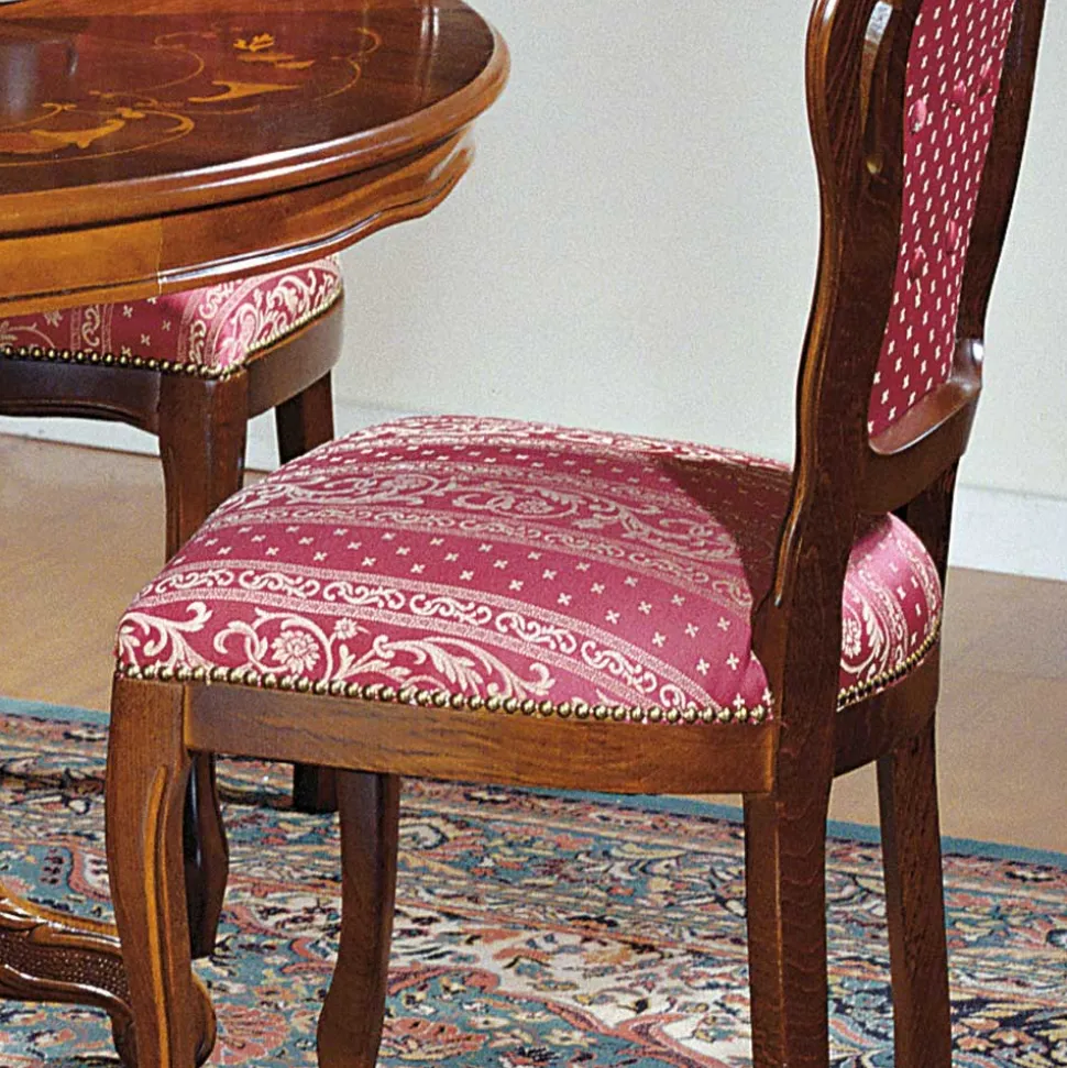 Barock Essgruppe mit Tisch rund Magari & 4 Polsterstühlen Rot (fünfteilig)