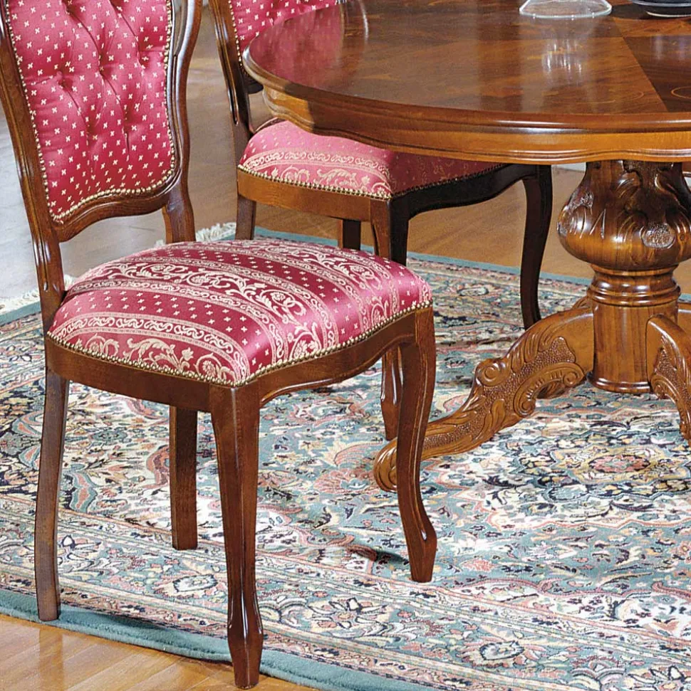 Barock Essgruppe mit Tisch rund Magari & 4 Polsterstühlen Rot (fünfteilig)