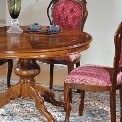 Barock Essgruppe mit Tisch rund Magari & 4 Polsterstühlen Rot (fünfteilig)