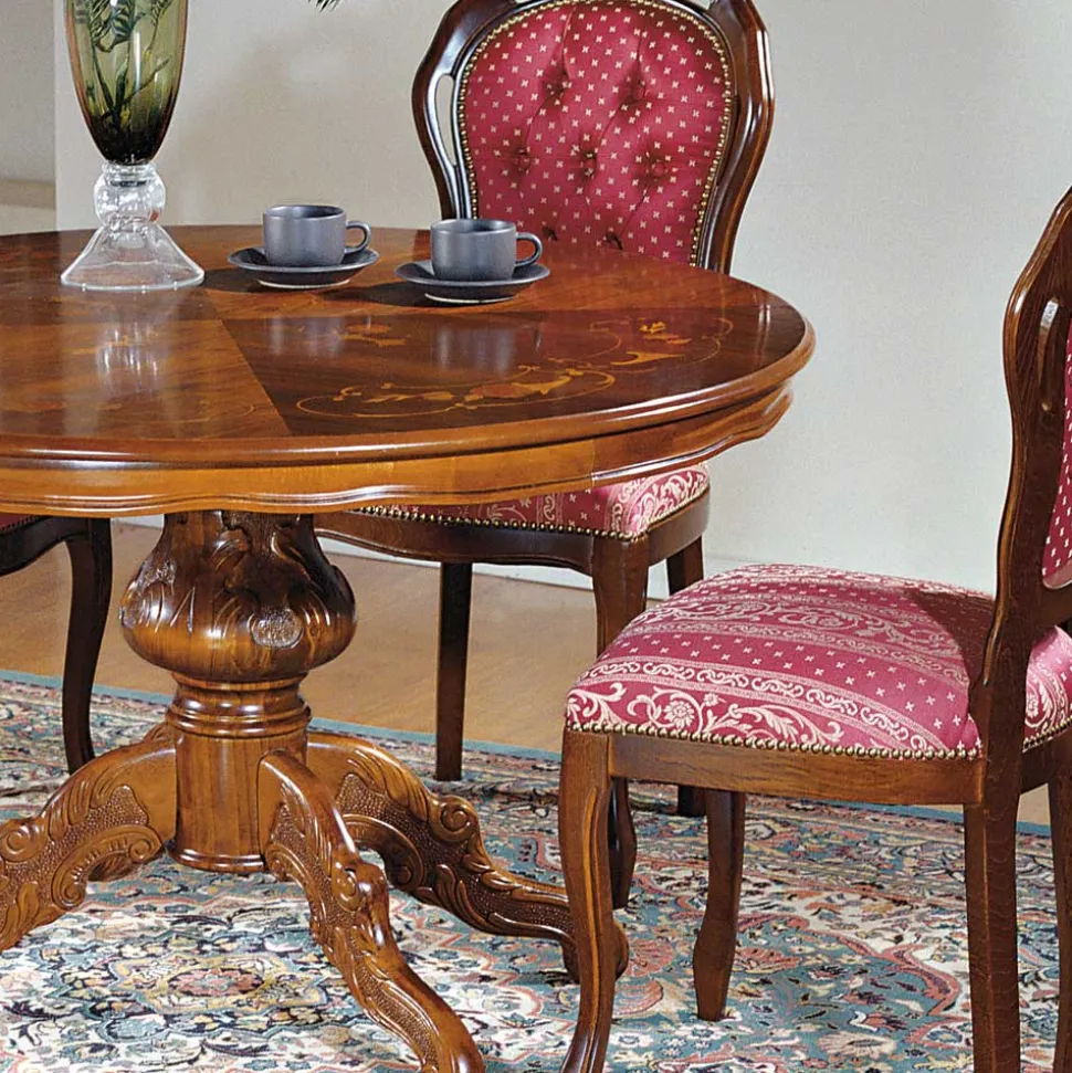 Barock Essgruppe mit Tisch rund Magari & 4 Polsterstühlen Rot (fünfteilig)