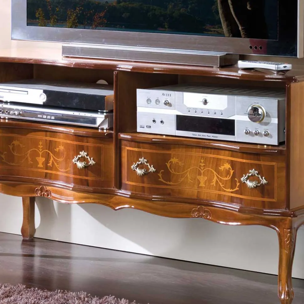 Barock Fernseh Tisch mit 2 Schubladen Agosto & 2 Fächern