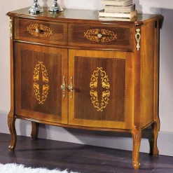 Barock Kommode mit Intarsien Natale in Nussbaumfarben