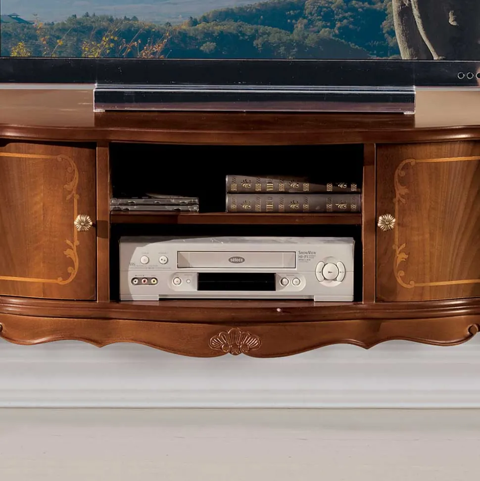 Barock Lowboard für Fernseher Dentro in Nussbaumfarben