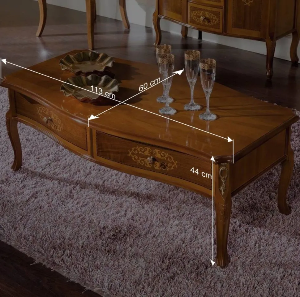 Barock Wohnzimmertisch mit 2 Schubladen Natale in Nussbaum