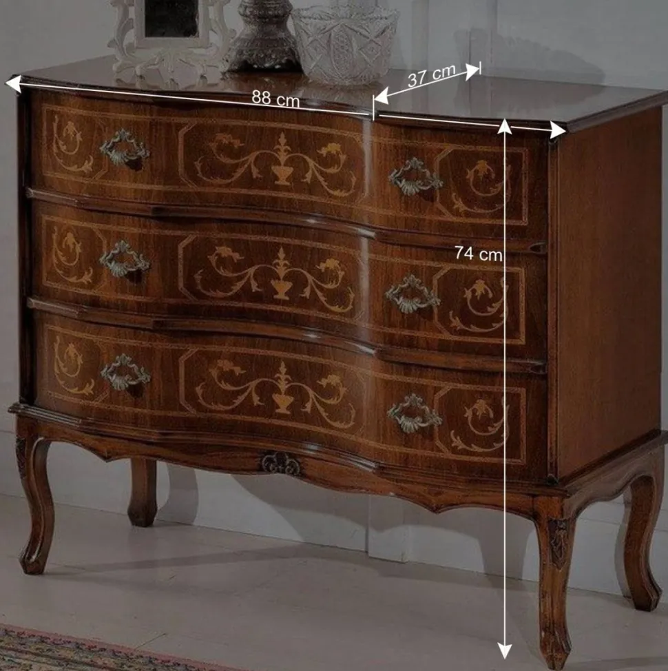 Barocke Kommode mit 3 Schubladen Agosto in Nussbaum