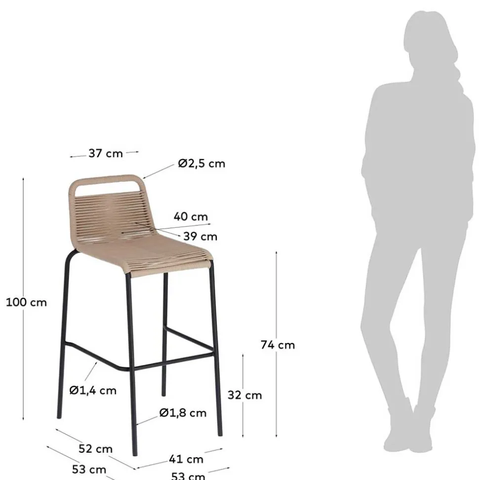 Barstühle aus Kordel in Hellbraun - Jakarto (4er Set)