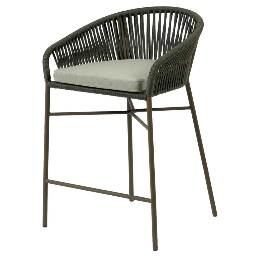 Barstuhl aus Geflecht in Dunkelgrün - Madias (4er Set)