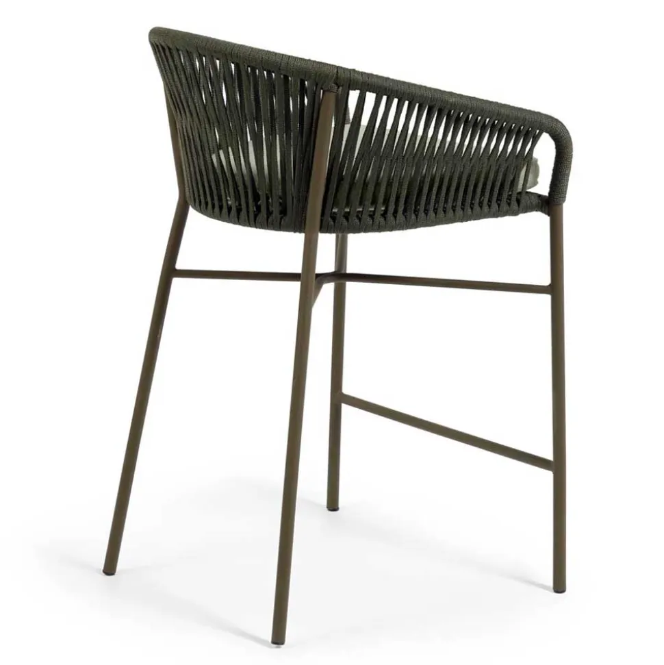 Barstuhl aus Geflecht in Dunkelgrün - Madias (4er Set)