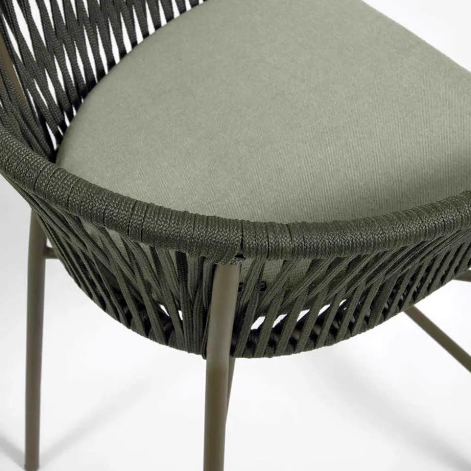 Barstuhl aus Geflecht in Dunkelgrün - Madias (4er Set)