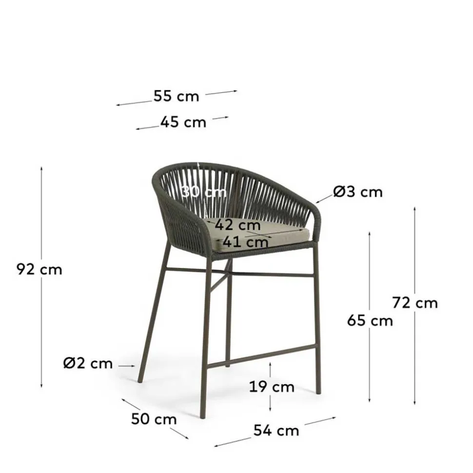 Barstuhl aus Geflecht in Dunkelgrün - Madias (4er Set)