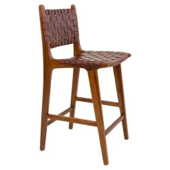 Barstuhl in Braun Leder Geflecht - Nufreda