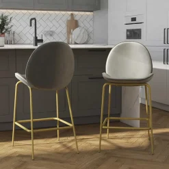 Barstuhl in Hellgrau und Messing - Loreo