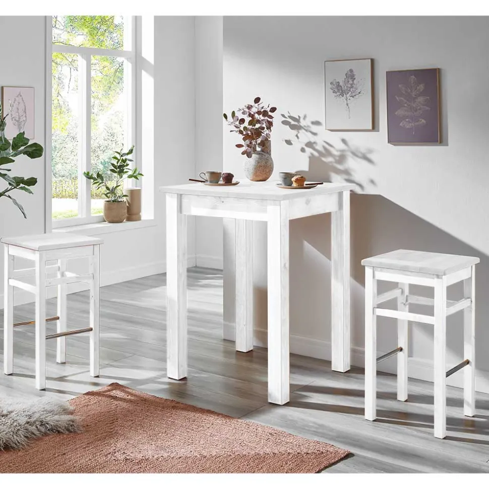 Bartisch und Barhocker in Weiß - Zanaris (dreiteilig)