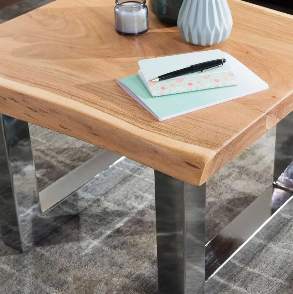Baumkante Couchtisch mit Chrom - Medesso