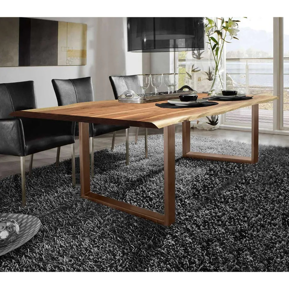 Baumkante Esszimmertisch mit U-Gestell Braun - Jeguta