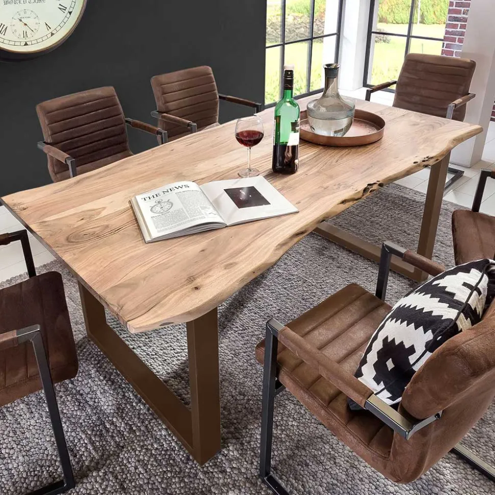 Baumkante Esszimmertisch mit U-Gestell Braun - Jeguta