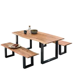 Baumkanten Essgruppe mit U-Füßen - Tonnato (dreiteilig)