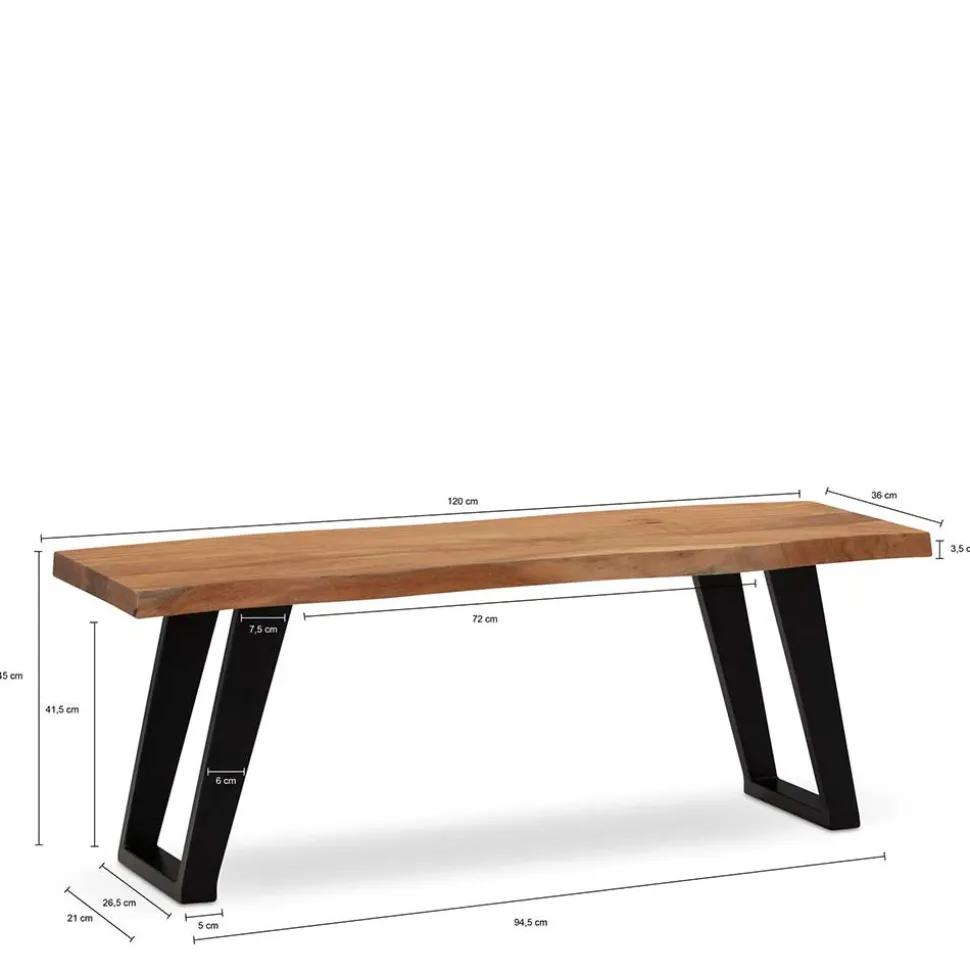 Baumkanten Flurbank aus Akazie Massivholz - Reggio