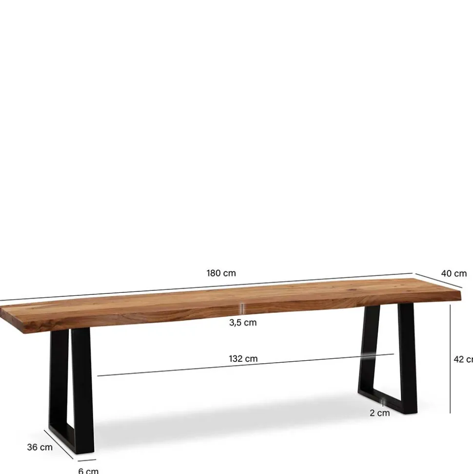 Baumkanten Küchenbank mit Trapezbeinen - Pafigona