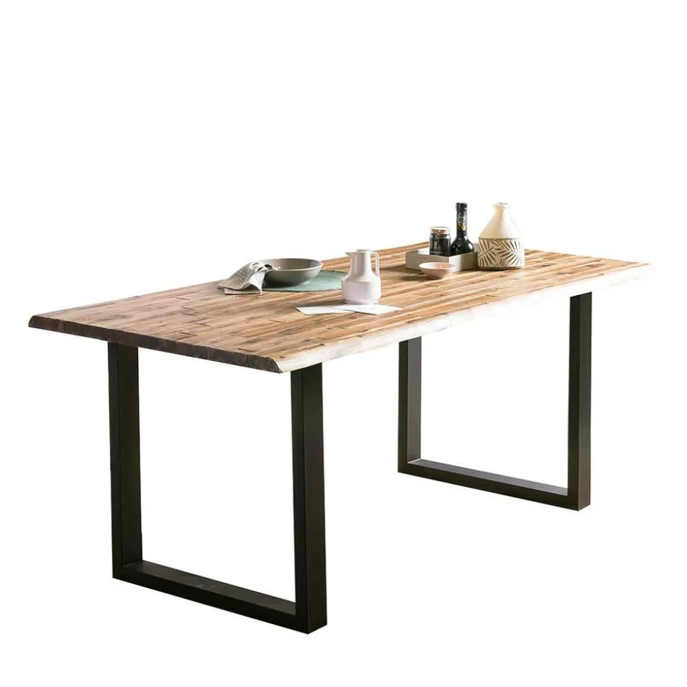 Baumkantentisch und Samtstühle Set - Omanu (fünfteilig)