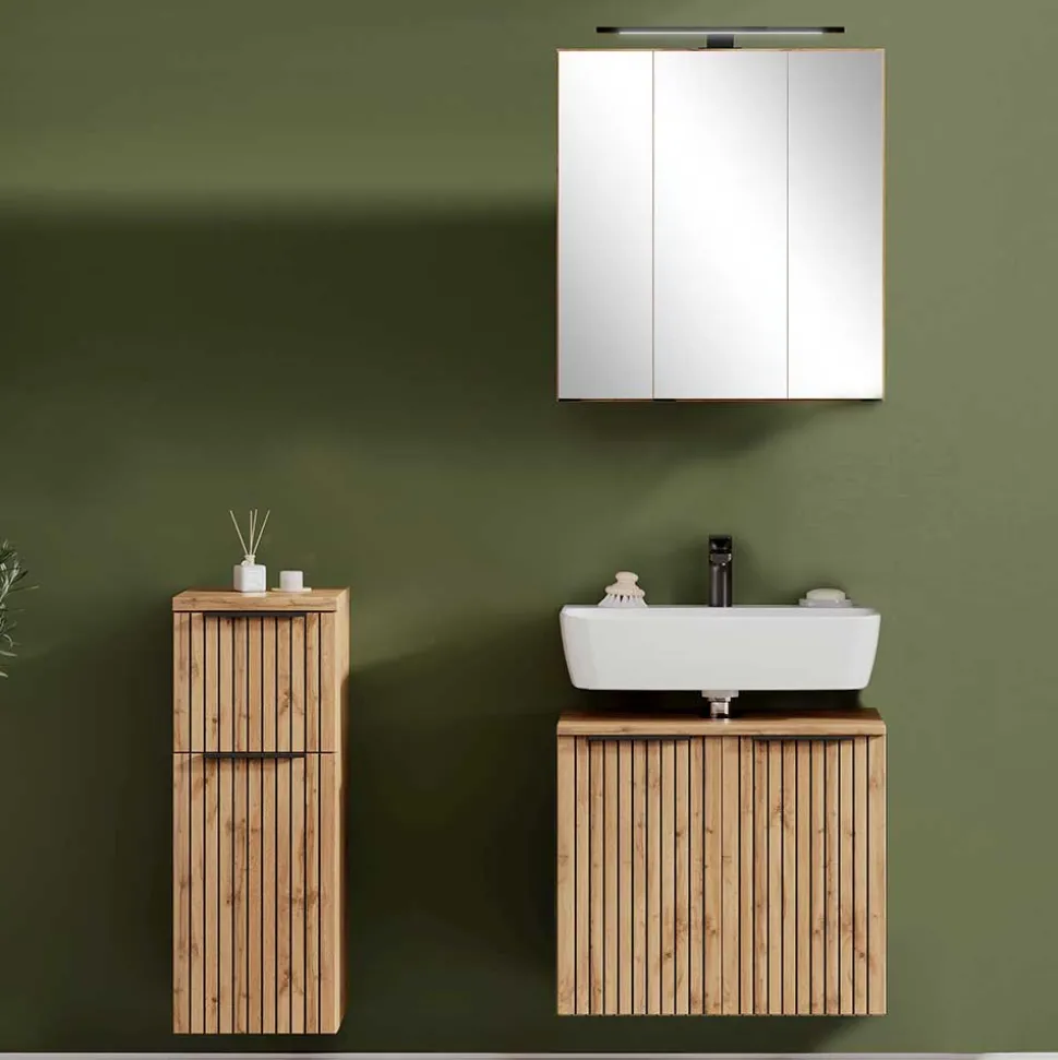 Beckenschrank & Spiegelschrank & Unterschrank - Crystoga (dreiteilig)