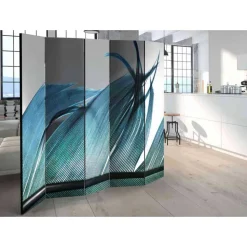 Bedruckter Paravent in Türkis & Grau - Roccoss