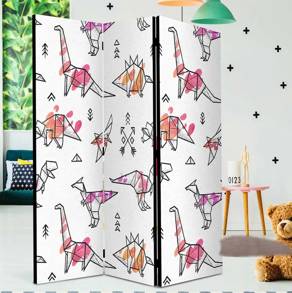 Bedruckter Paravent mit Origami Dinos - LittleBill