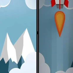 Bedruckter Paravent mit Rakete & Berglandschaft - Kayonar