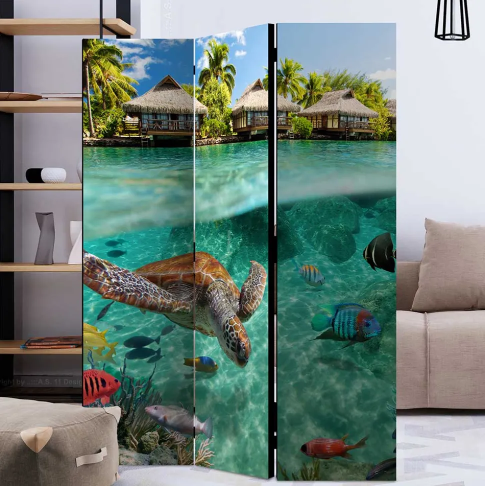 Bedruckter Paravent Urlaubsträume Meer & Bewohner - Luzillo