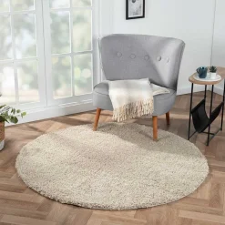 Beigefarbener Teppich in Rund 150 cm - Excellence