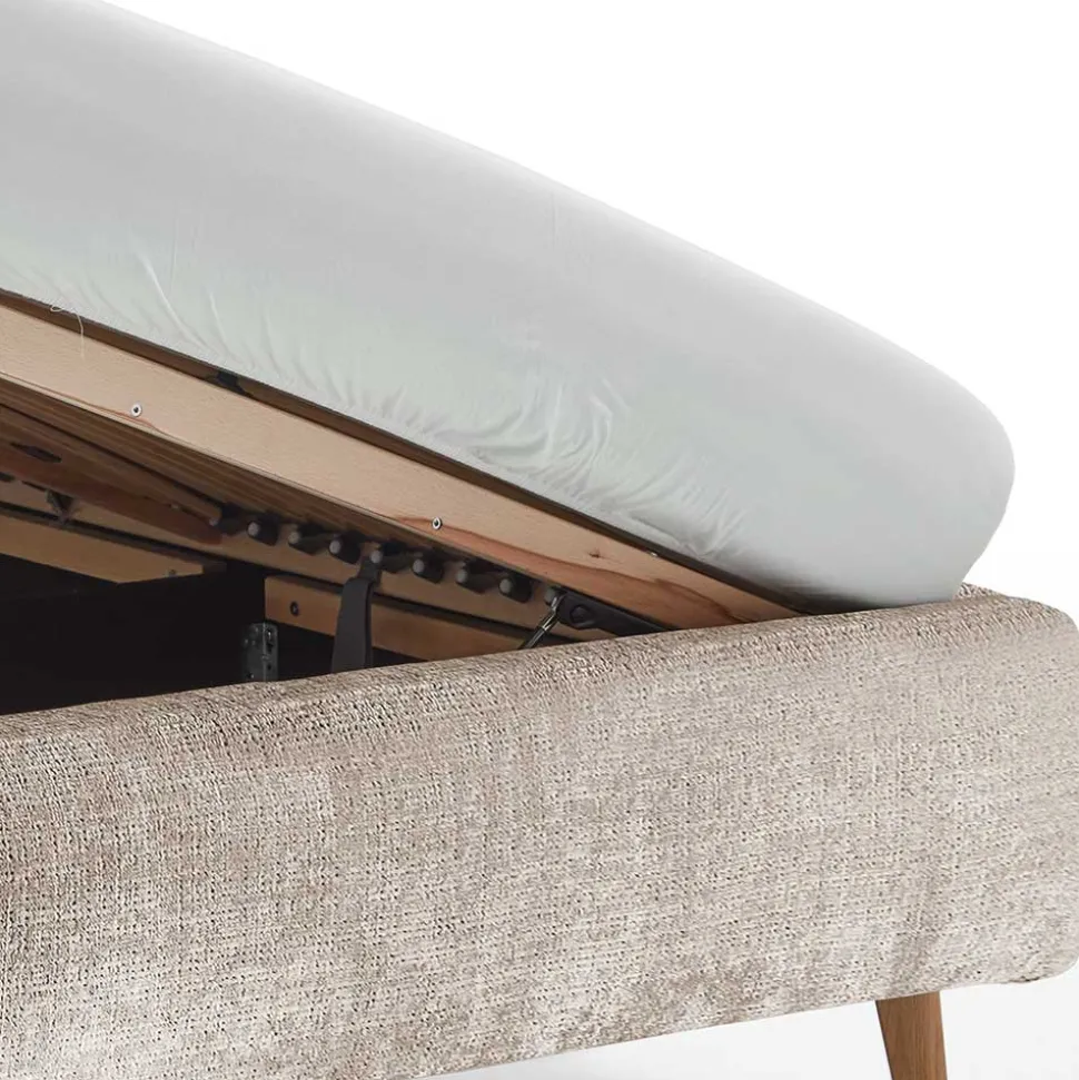 Beigefarbenes Polsterbett mit Bezug aus Boucle - Tudan