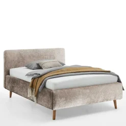Beigefarbenes Polsterbett mit Bezug aus Boucle - Tudan