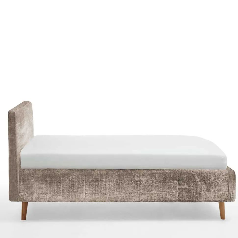 Beigefarbenes Polsterbett mit Bezug aus Boucle - Tudan