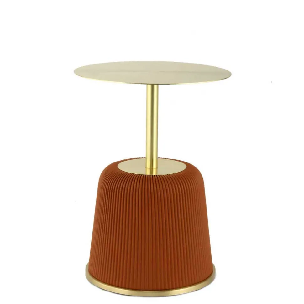 Beistelltisch in Gold mit Cognac Braun - Sambia
