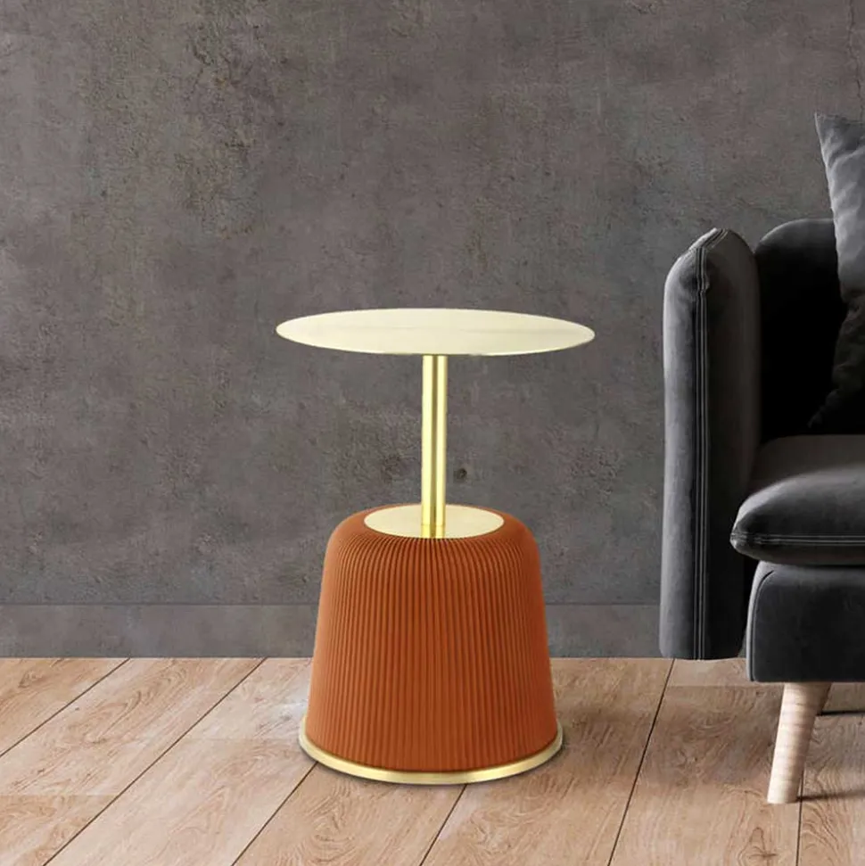 Beistelltisch in Gold mit Cognac Braun - Sambia