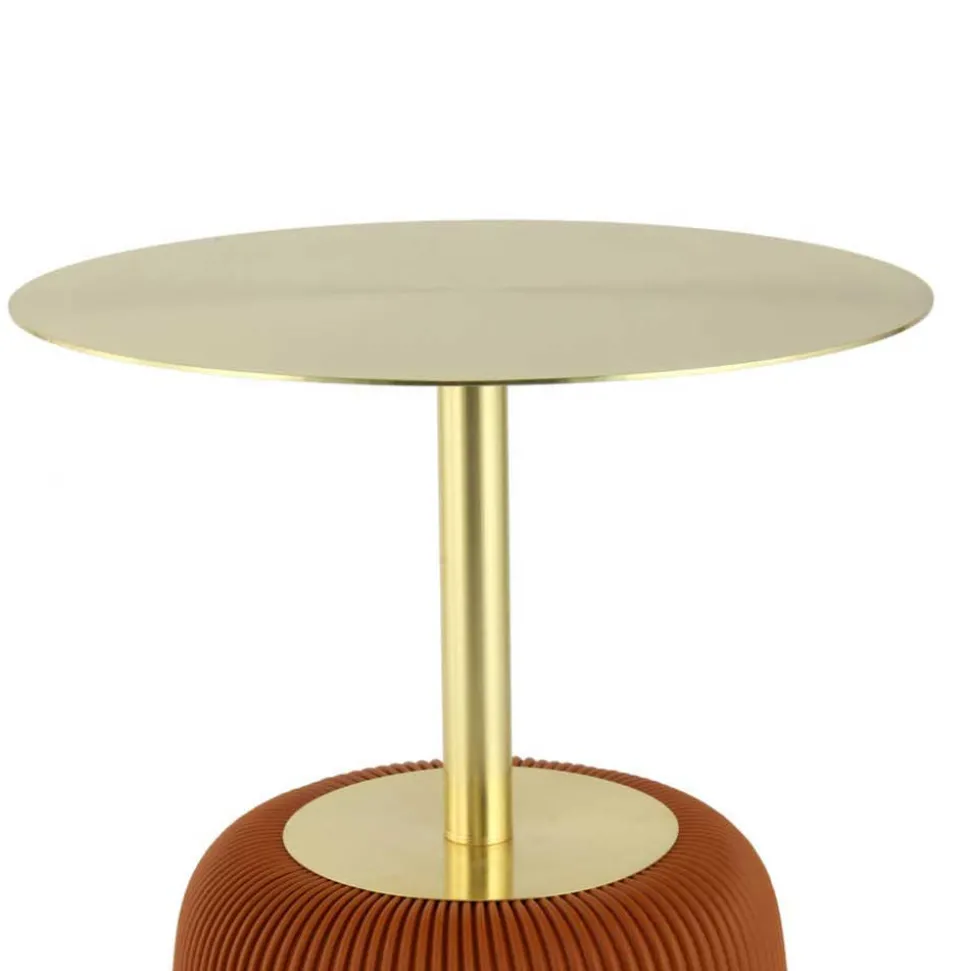 Beistelltisch in Gold mit Cognac Braun - Sambia