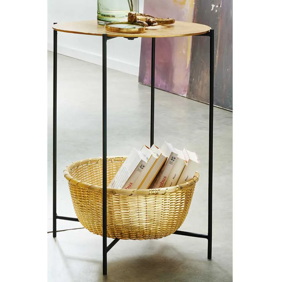 Beistelltisch mit Korbablage aus Metall in Gold - Harmone