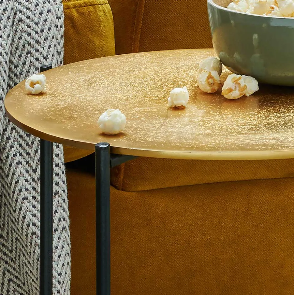 Beistelltisch mit Korbablage aus Metall in Gold - Harmone