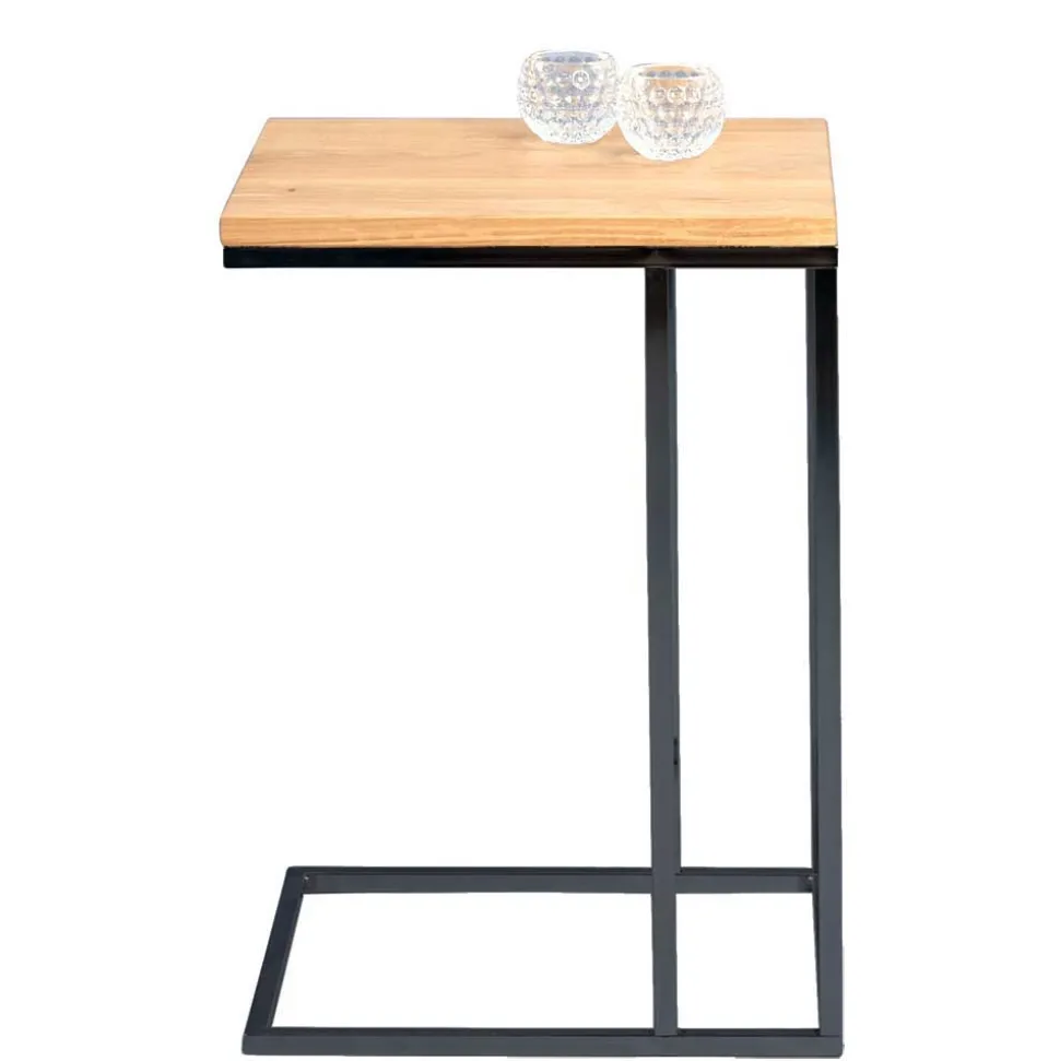 Beistelltisch mit Wildeiche geölt Tanja & Metall Schwarz lackiert