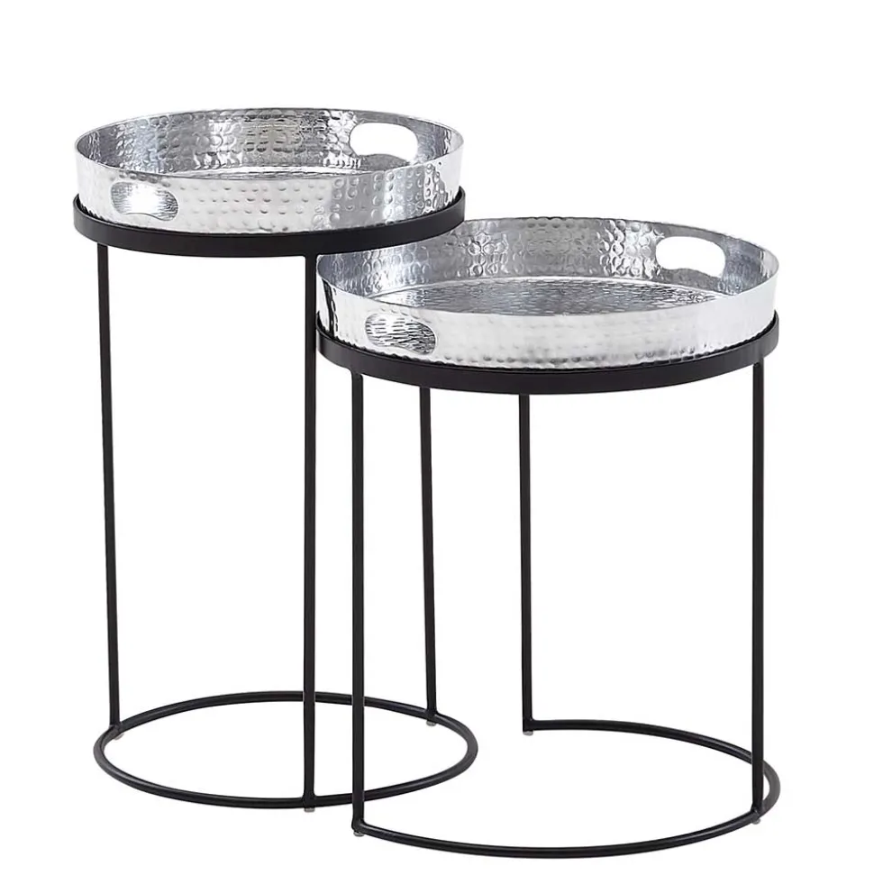 Beistelltische mit Tabletts in Silber - Makimona (zweiteilig)