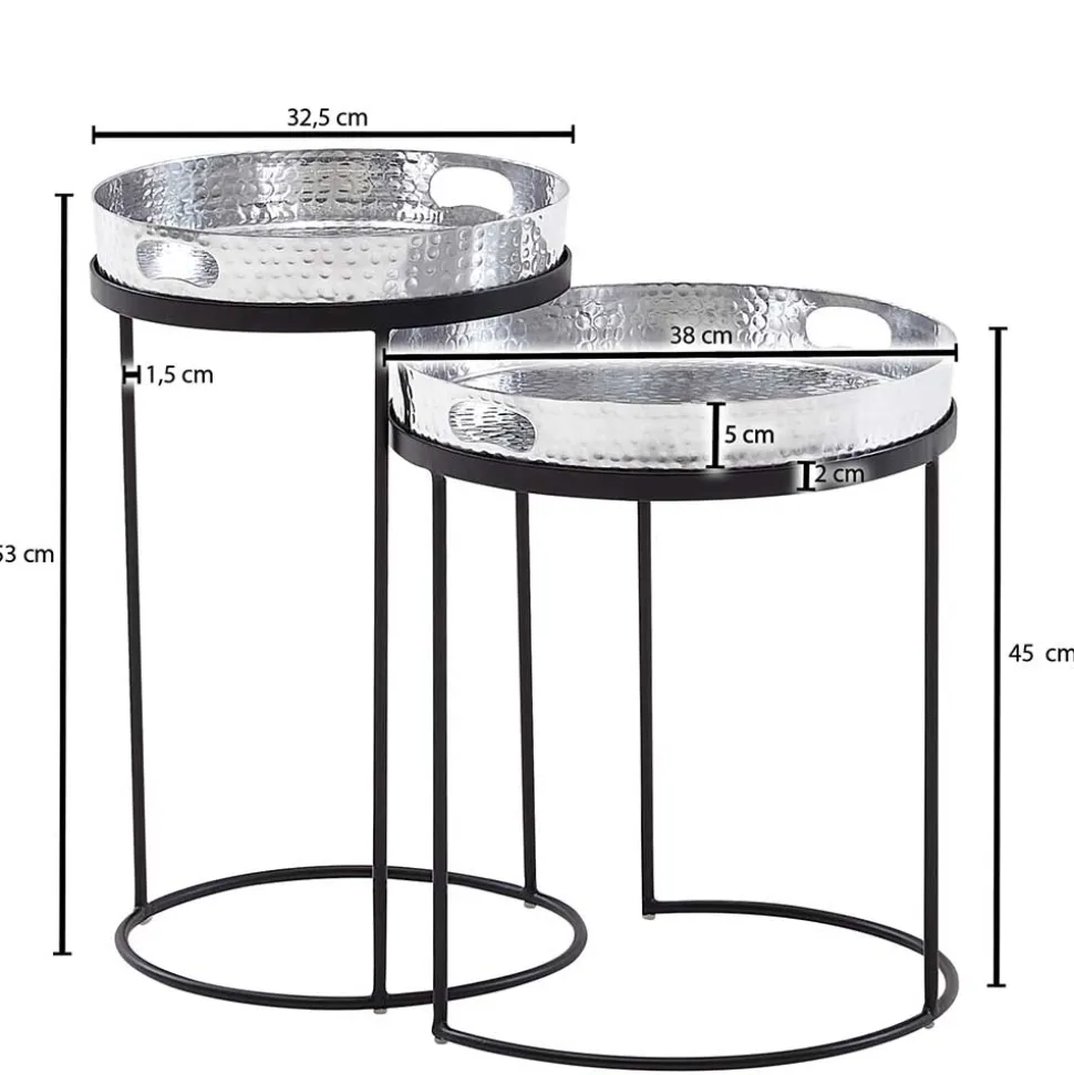 Beistelltische mit Tabletts in Silber - Makimona (zweiteilig)